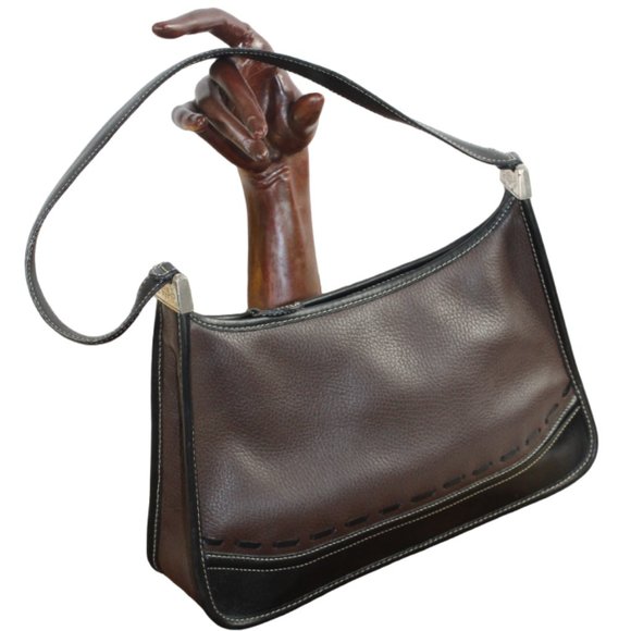 Brighton Brown And Black Two Tone Leather Vintage Shoulder Style Bag (EU… - Picture 2 of 9